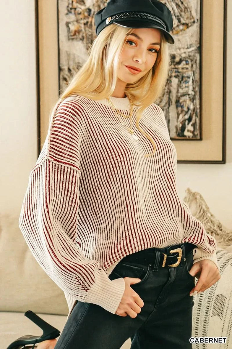 Zenana Two Tone Crewneck Sweater - SwagglyLife Home & Fashion